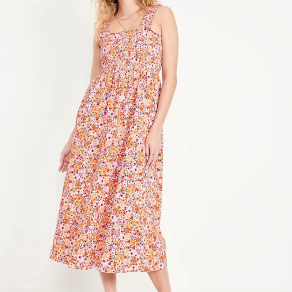 Old Navy Smocked Floral Print Midi Dress Size XL